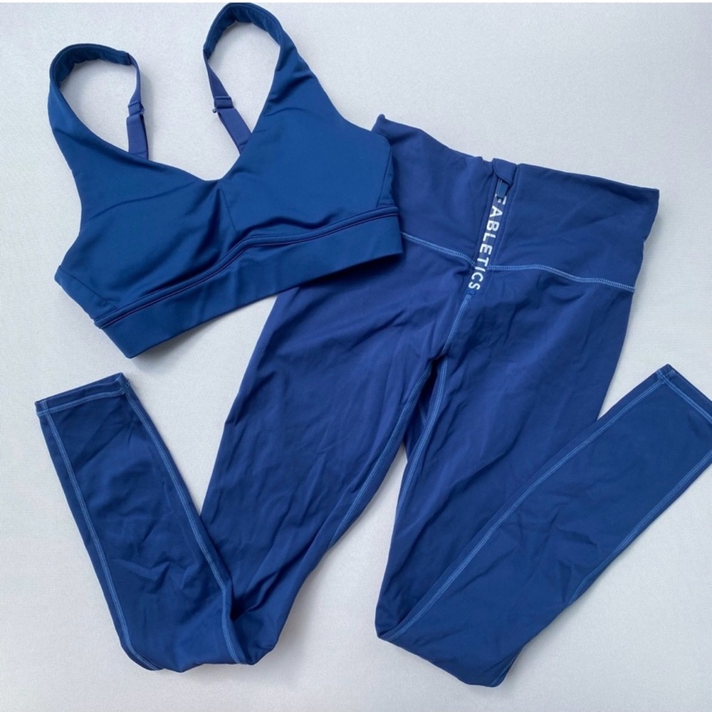 GUC Fabletics Workout Activewear Blue Set Leggings + Sports Bra Size S